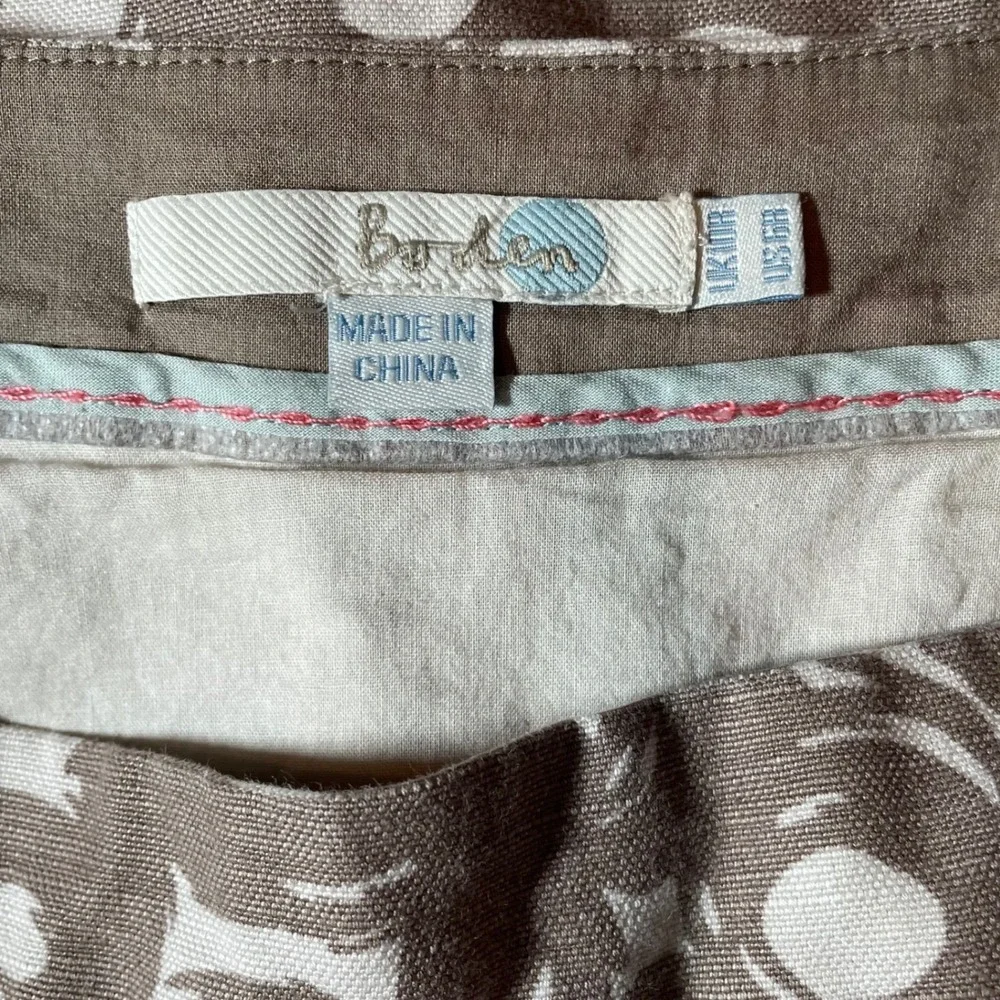 Boden Taupe White Abstract Geometric Cotton Linen A-Line Skirt ‎ 6 60s Retro Mod